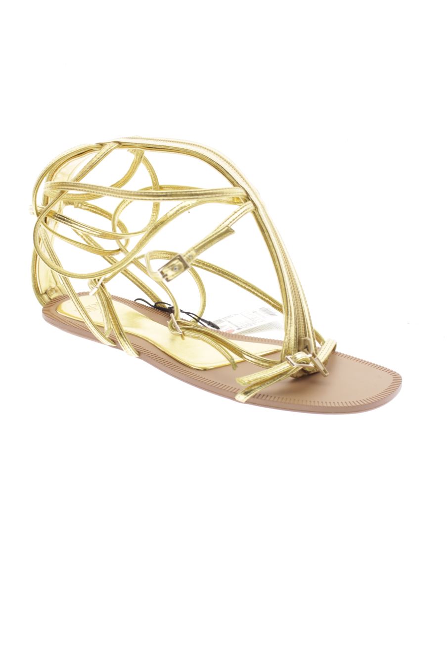 Sandalias planas de Zara de la talla 39, de color dorado de