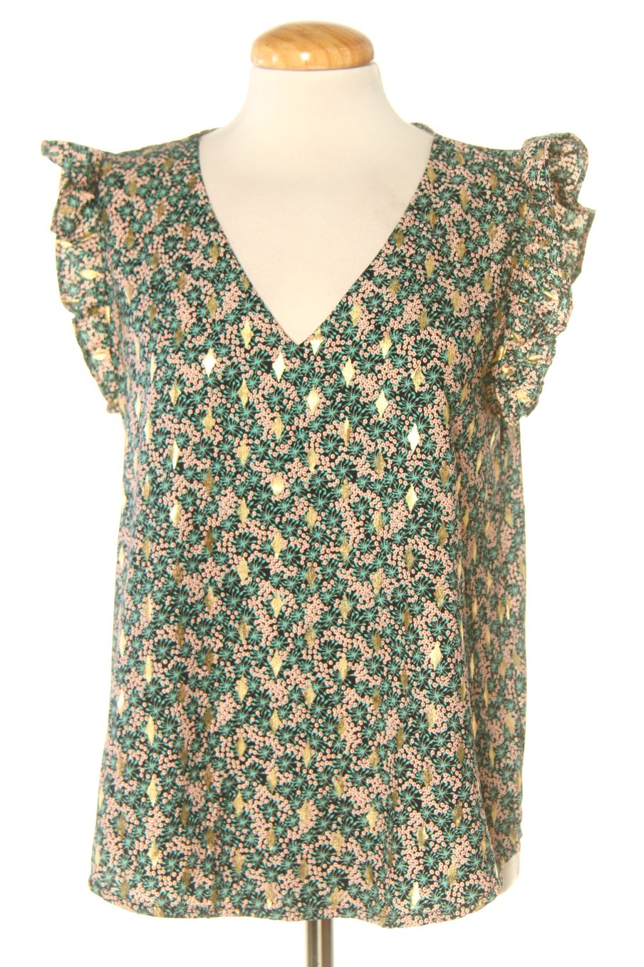 Blouse à manches courtes Vintage Love de la taille S, de couleur vert